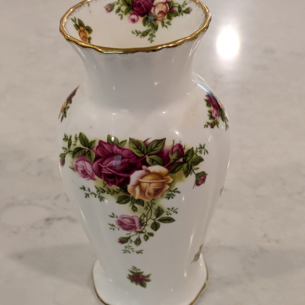 Royal Albert Gold and White Accent Vase 7" Vintage